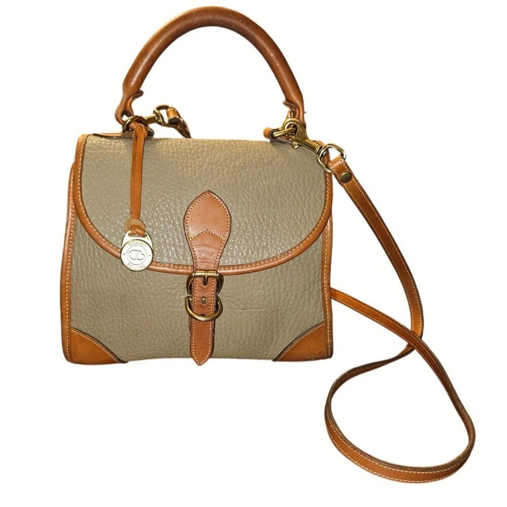 Dooney &‎ Bourke Vintage Pebbled Leather Suede Satchel Crossbody Tan Brown USA
